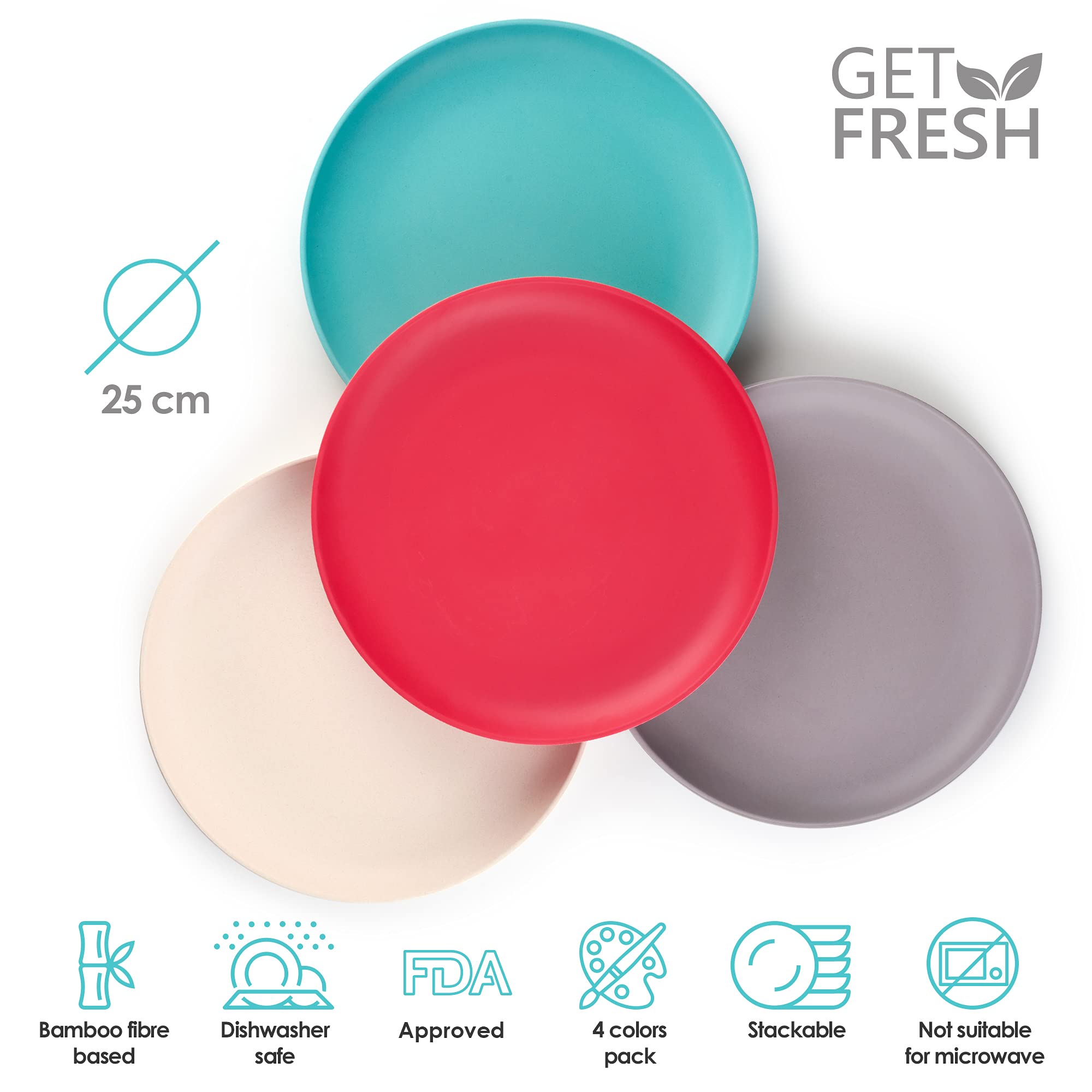 Get Fresh Bamboo Plates 4 Pack, Bamboo Dinnerware, Bamboo Fiber